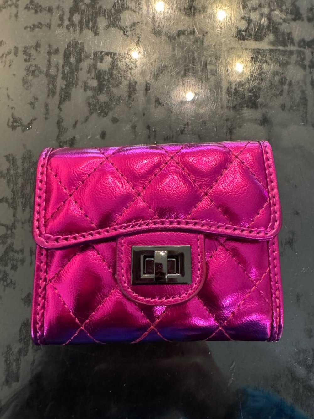 Metallic Fuchsia Quilted Mini Wallet